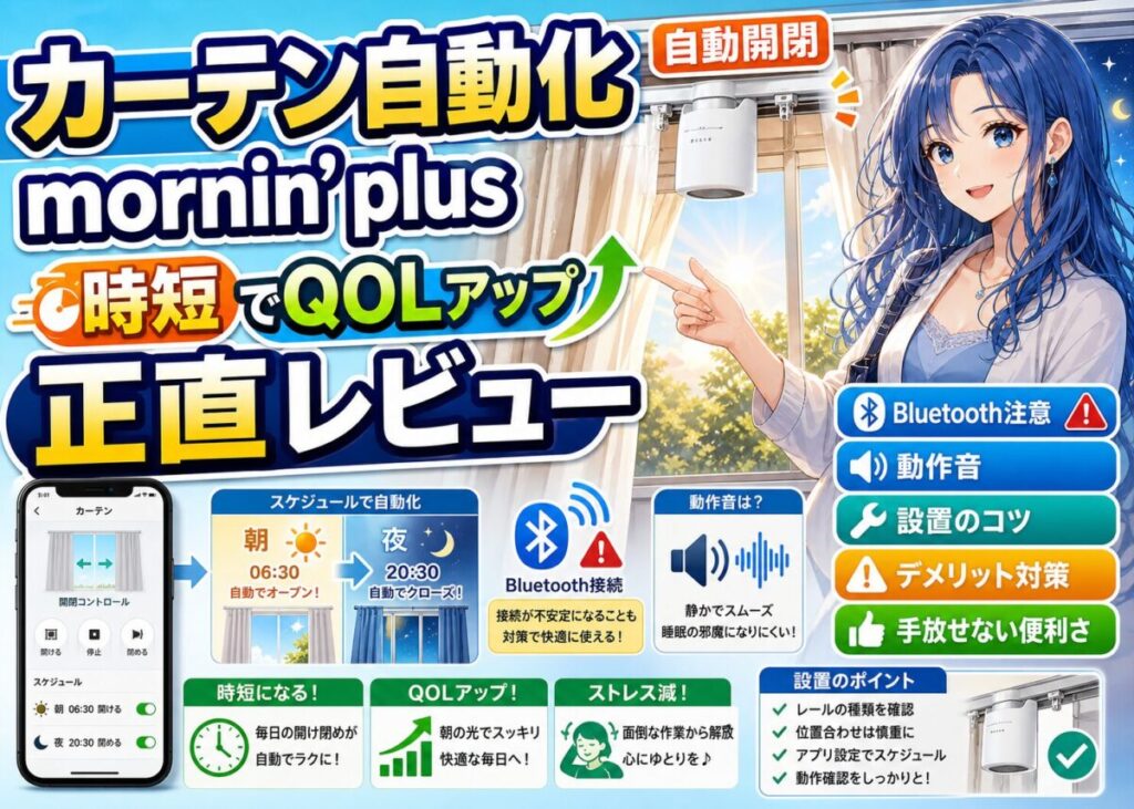 【実機購入レビュー】カーテン自動開閉mornin' plusの使い心地