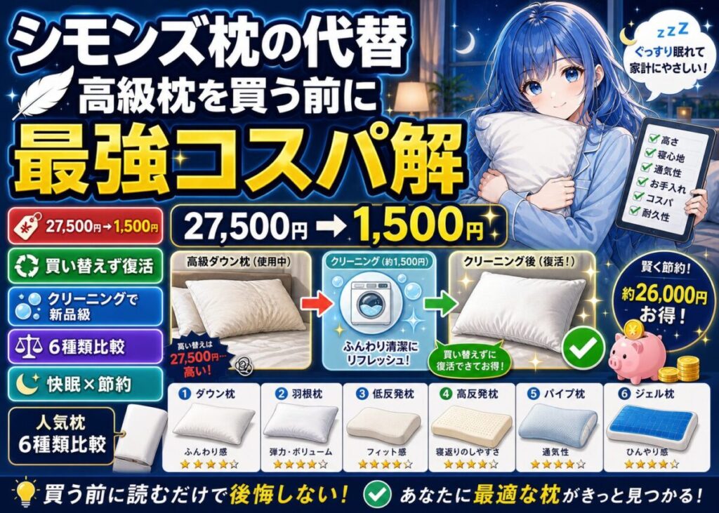 【買って比較6選】シモンズ枕の代替品の最適解はクリーニング