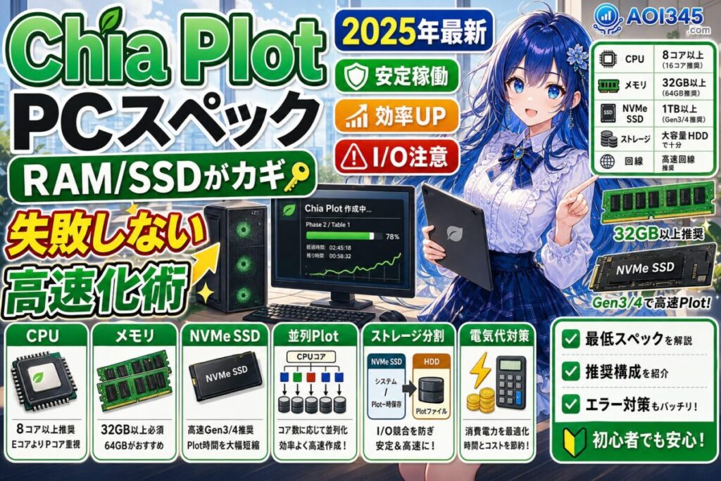 【簡単】Chia PLOT作成の最適なThreads/Buckets/キュー管理！