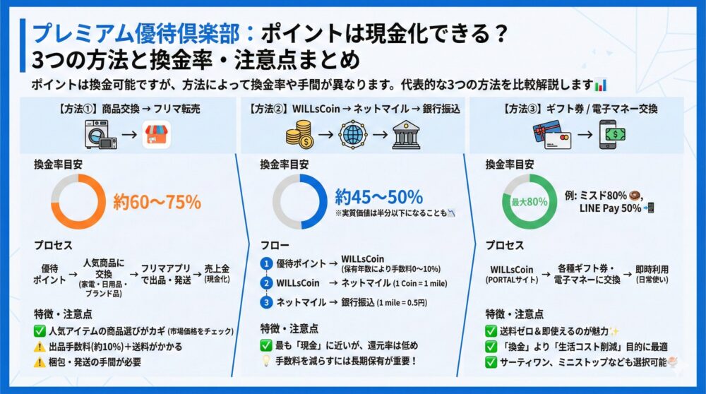 【現金化の可否】プレミアム優待倶楽部は換金できる?方法/換金率/注意点