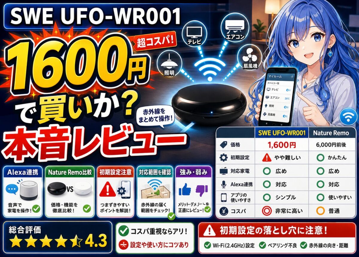 【1,600円スマートリモコン】SWE UFO-WR001徹底レビュー