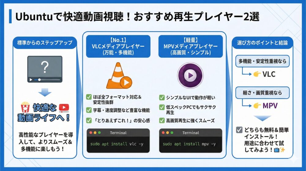 Ubuntuで快適に動画を観る方法｜おすすめ再生プレイヤーを紹介