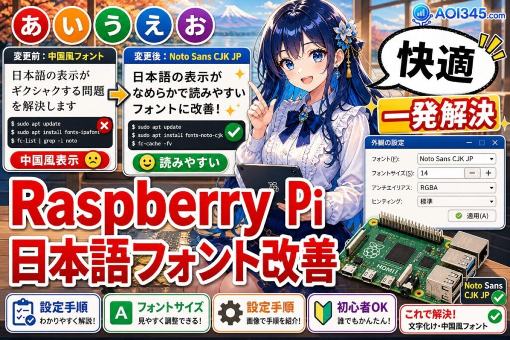 【写真で手順】ラズパイの中国語っぽい日本語フォントを変更！