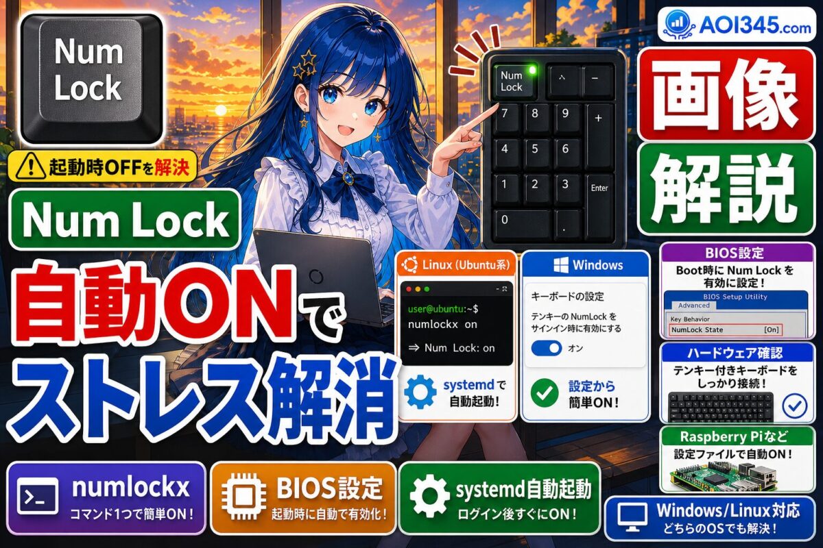 【写真手順】UbuntuでNumLock自動OFF！Windowsで自動ON