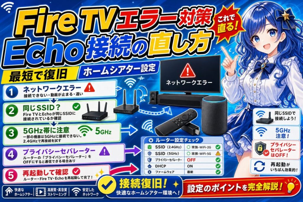 【ネットワークエラー対策】FireTV×AlexaEchoホームシアター
