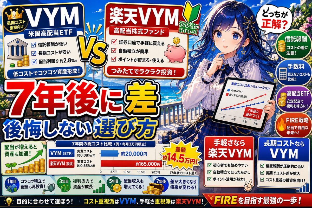 【投資信託/EFFの違い】VYMと楽天VYM!7年後に差がつく費用