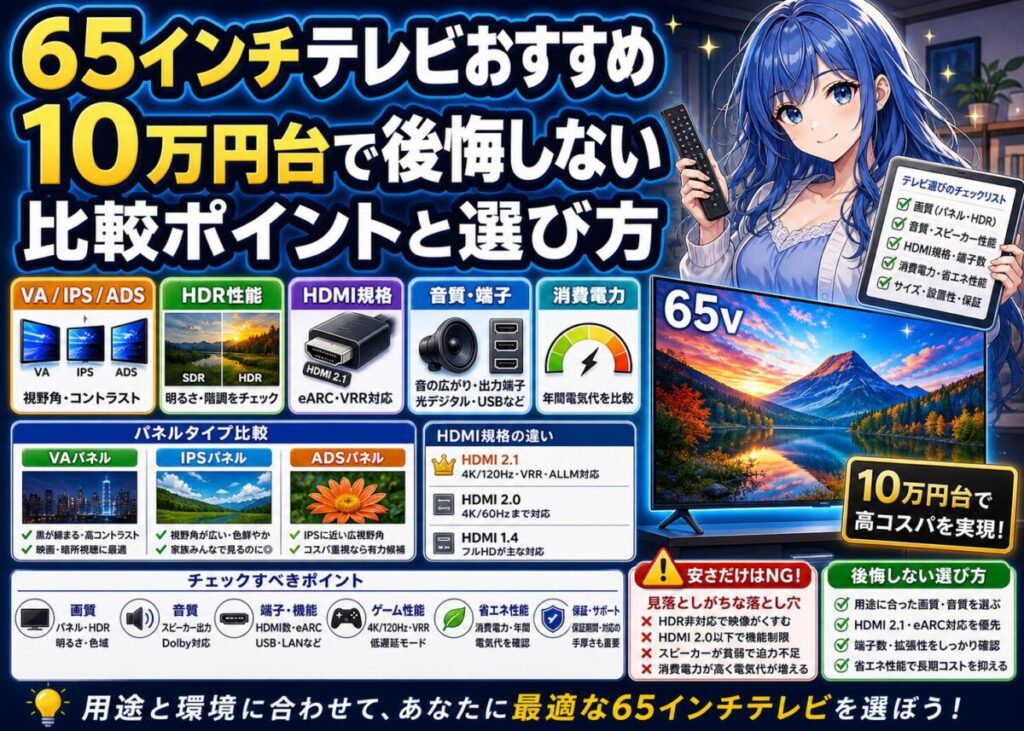 【スペック比較2025年】65インチ液晶ディスプレイおすすめ4選