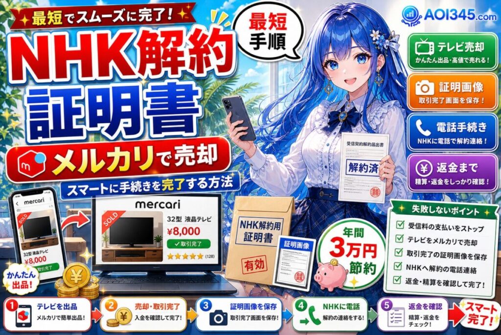 【NHK解約の証明書】メルカリでテレビを売る手順と必要書類！