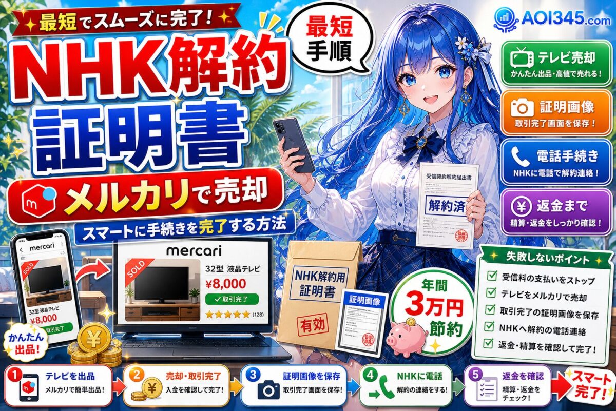 【NHK解約の証明書】メルカリでテレビを売る手順と必要書類!