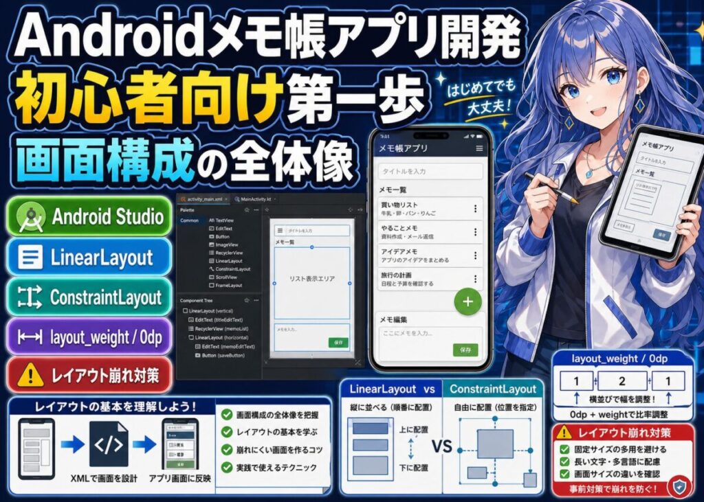 【初心者向け】Androidメモ帳アプリ！Linear/ConstraintLayout