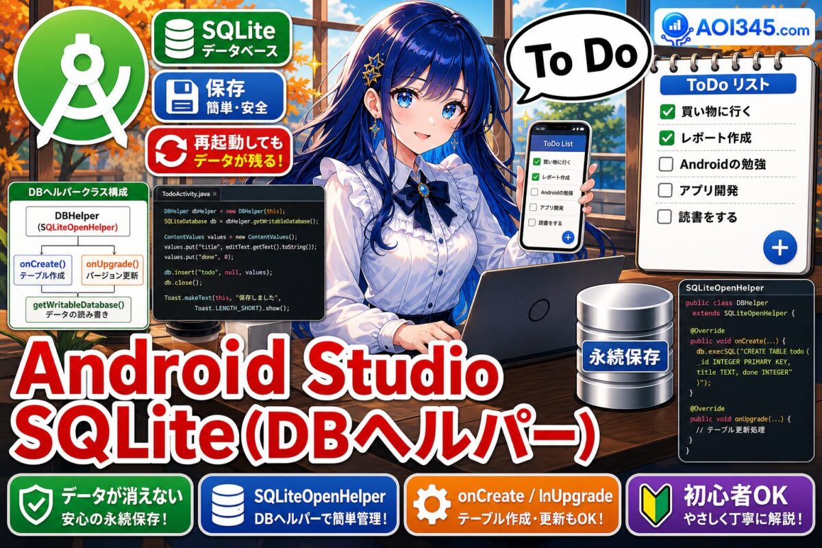 【初心者】Android StudioでSQLite(DBヘルパー)でToDoリスト
