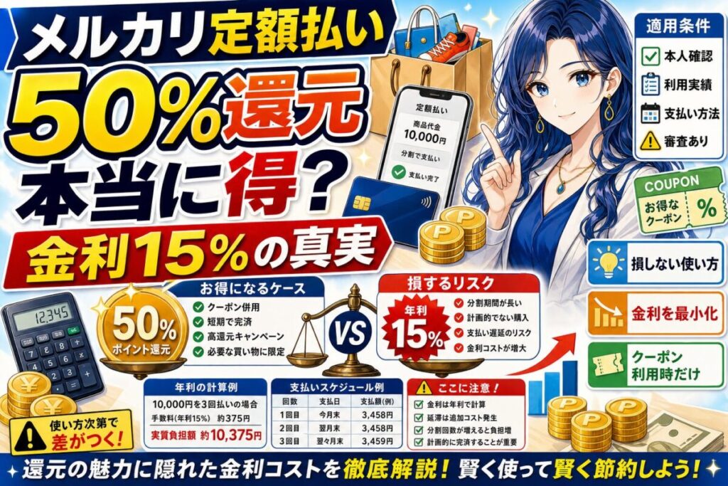 【落とし穴】メルカリはじめての定額払い50%還元キャンペーン