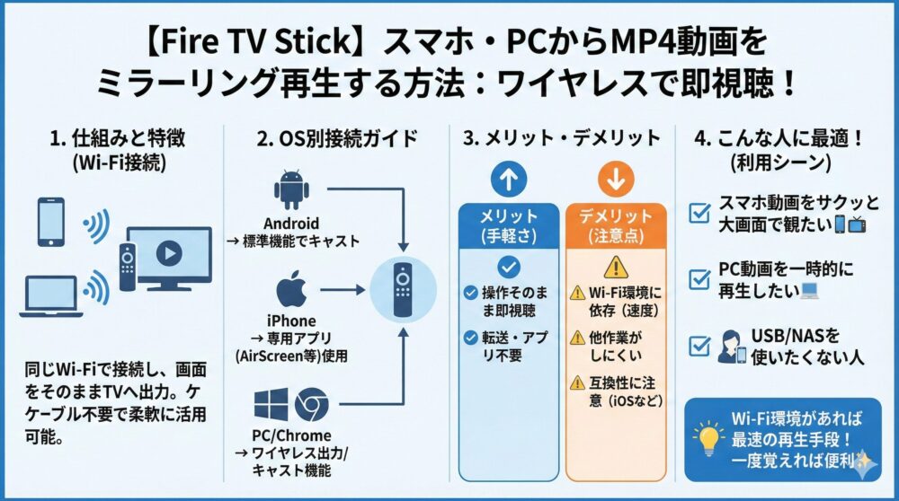 【方法③】スマホやPCからMP4動画をミラーリングしたFire TV Stick再生方法