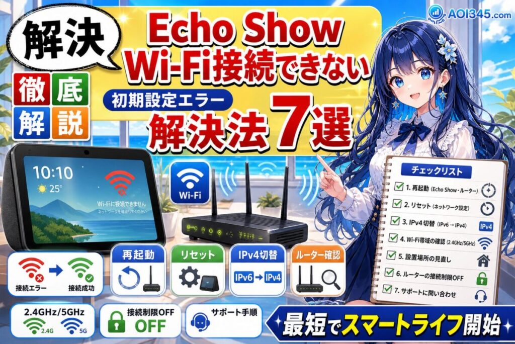 【初期設定エラー】Echo ShowがWi-Fiに接続できない解決法7選