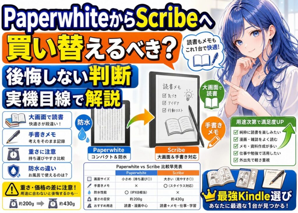 【実機購入レビュー】Kindle ScribeとPaperwhiteを使った違い
