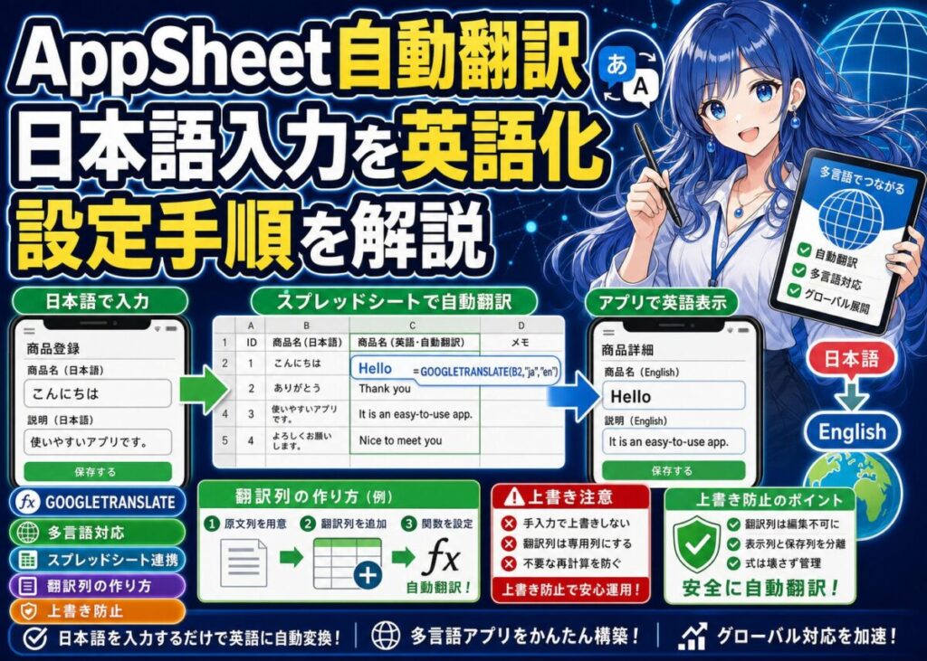 【簡単】AppSheetで日本語自動翻訳 GOOGLETRANSLATE関数