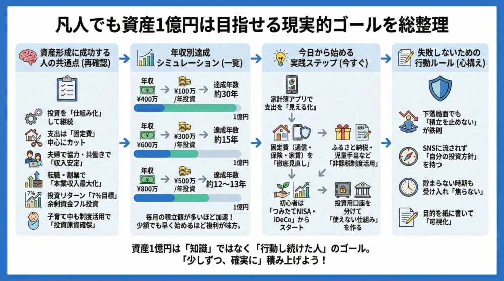 ✅【まとめ】凡人でも資産1億円は目指せる現実的ゴールを総整理😊
