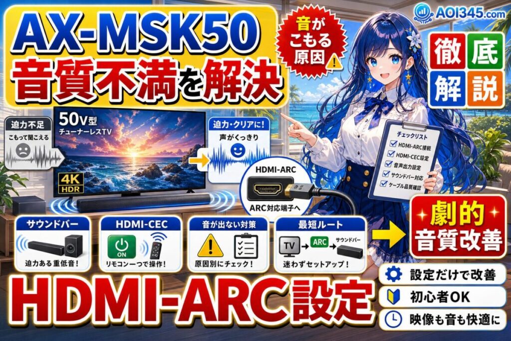 【劇的音質改善】AX-MSK50のHDMI接続サウンドバーARC設定