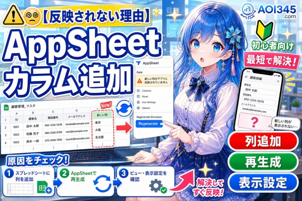 【写真で手順】AppSheetでカラム追加＆スプレッドシート連携