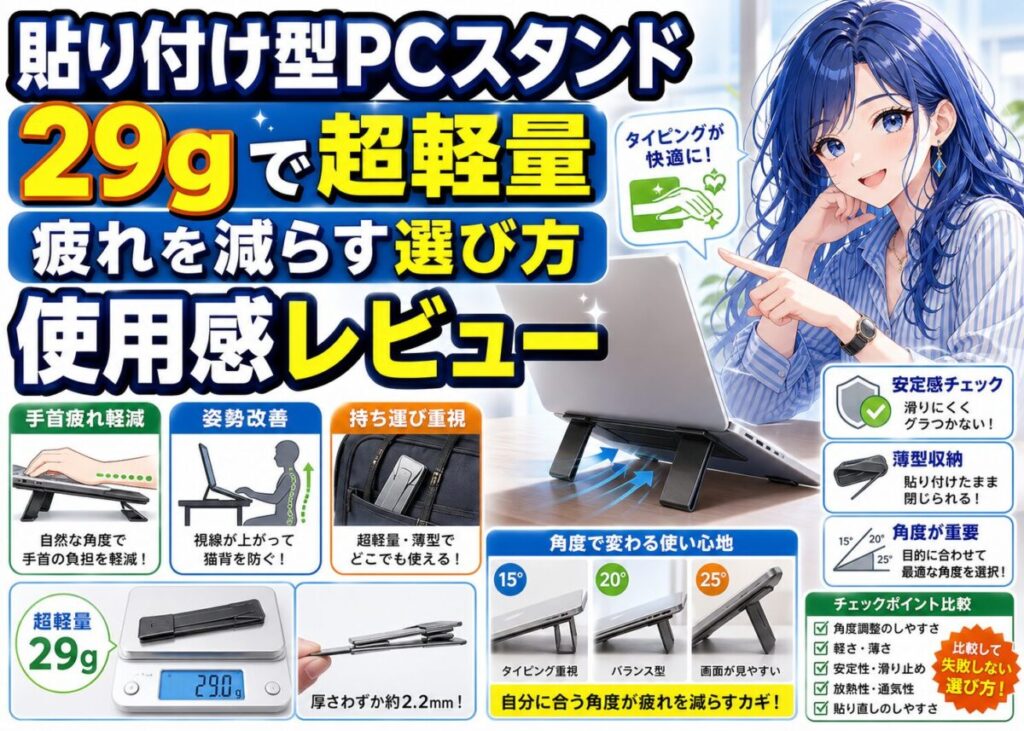 【2025年最新】貼り付け型ノートパソコンスタンドで疲れ軽減