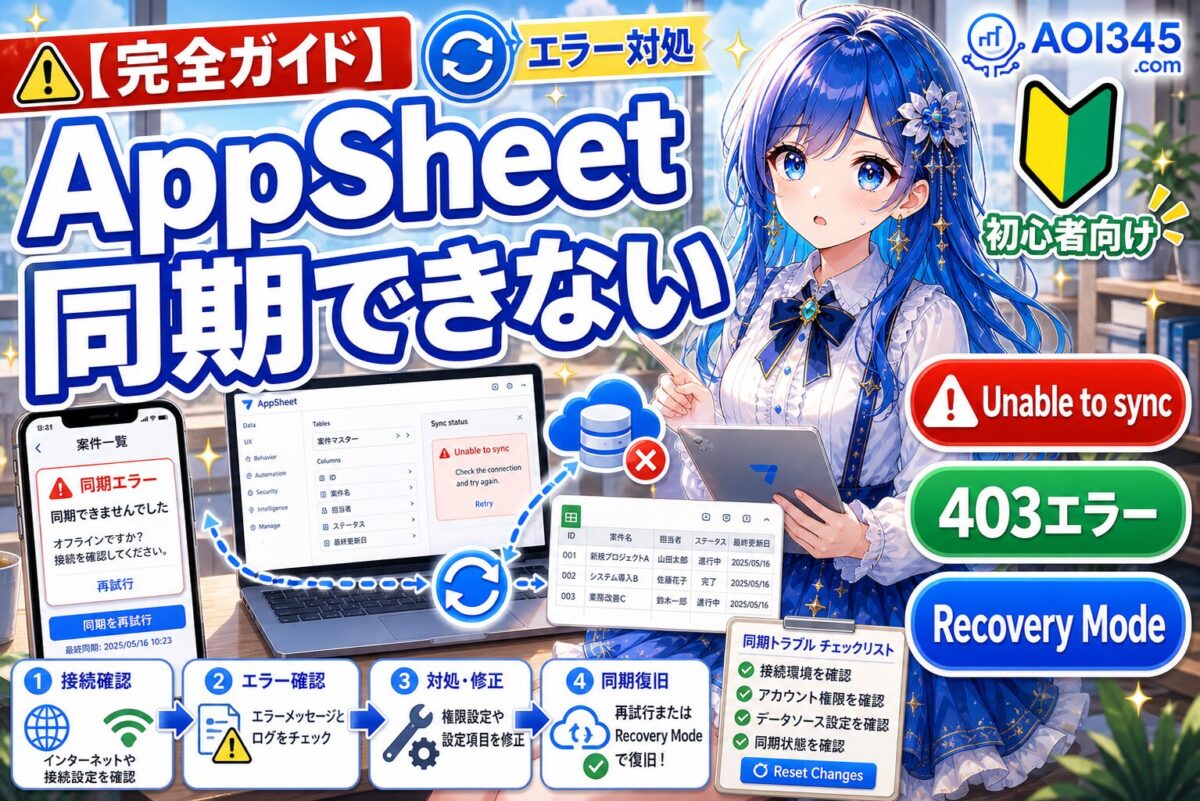 【写真手順】AppSheetで同期できないエラー|403/重複/不一致
