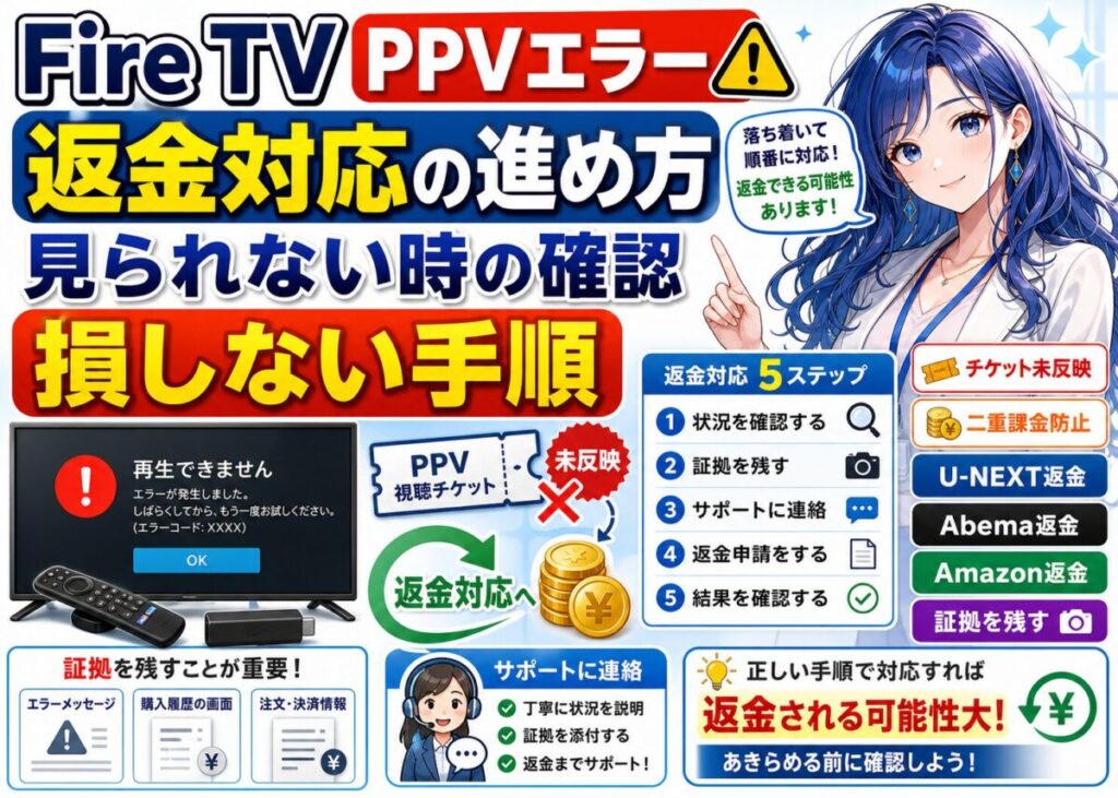 【最悪】FireTVStickのPPV購入エラー！U-NEXT NG/Abema OK