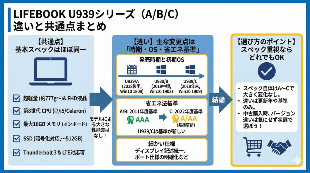 💻【U939/A/B/Cの違い】スペック/発売時期/省エネ基準を整理