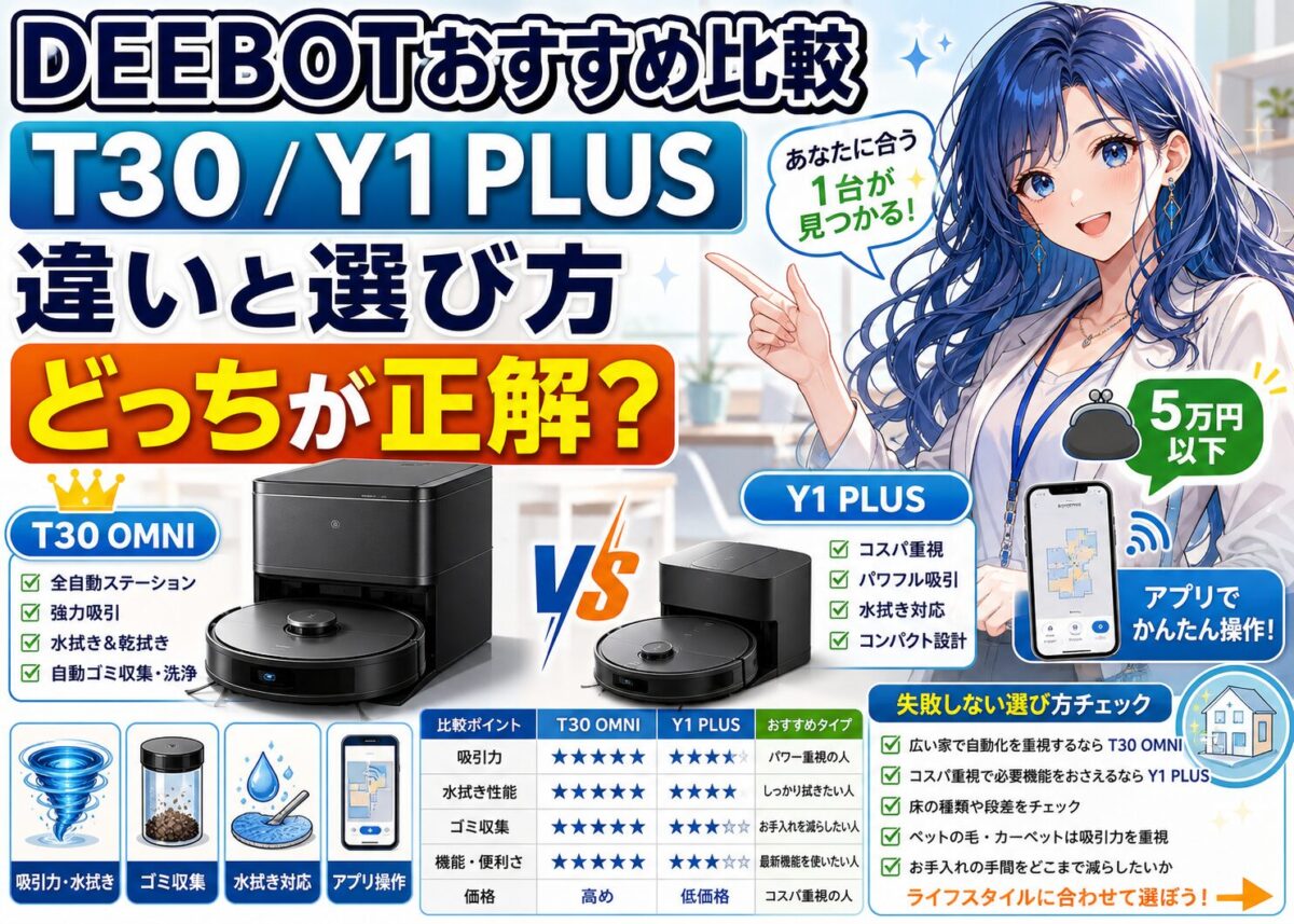 【2025年最新】DEEBOTおすすめ|T30 OMNI/Y1 PLUSの違い
