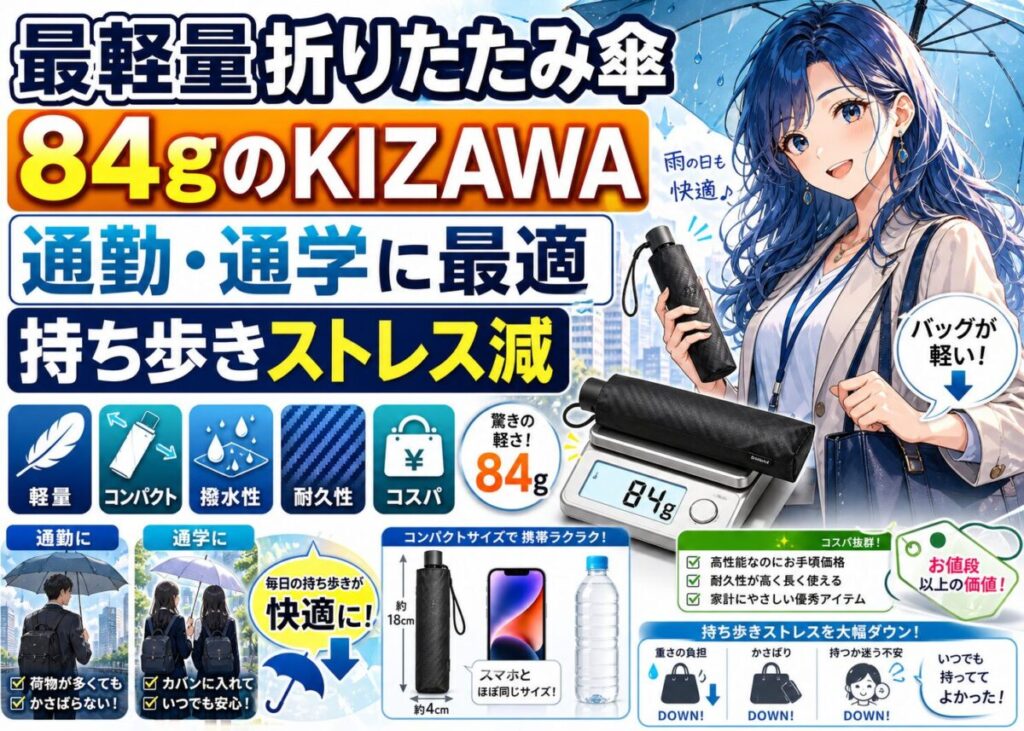 【驚異的軽さ84g】KIZAWA最軽量カーボン傘で毎日の負担解消