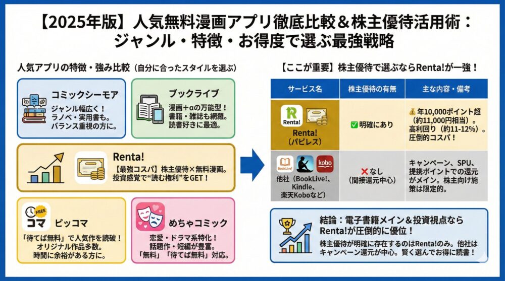 【2025年版】人気無料漫画アプリ徹底比較｜ジャンル・特徴・お得度で選ぶ📚