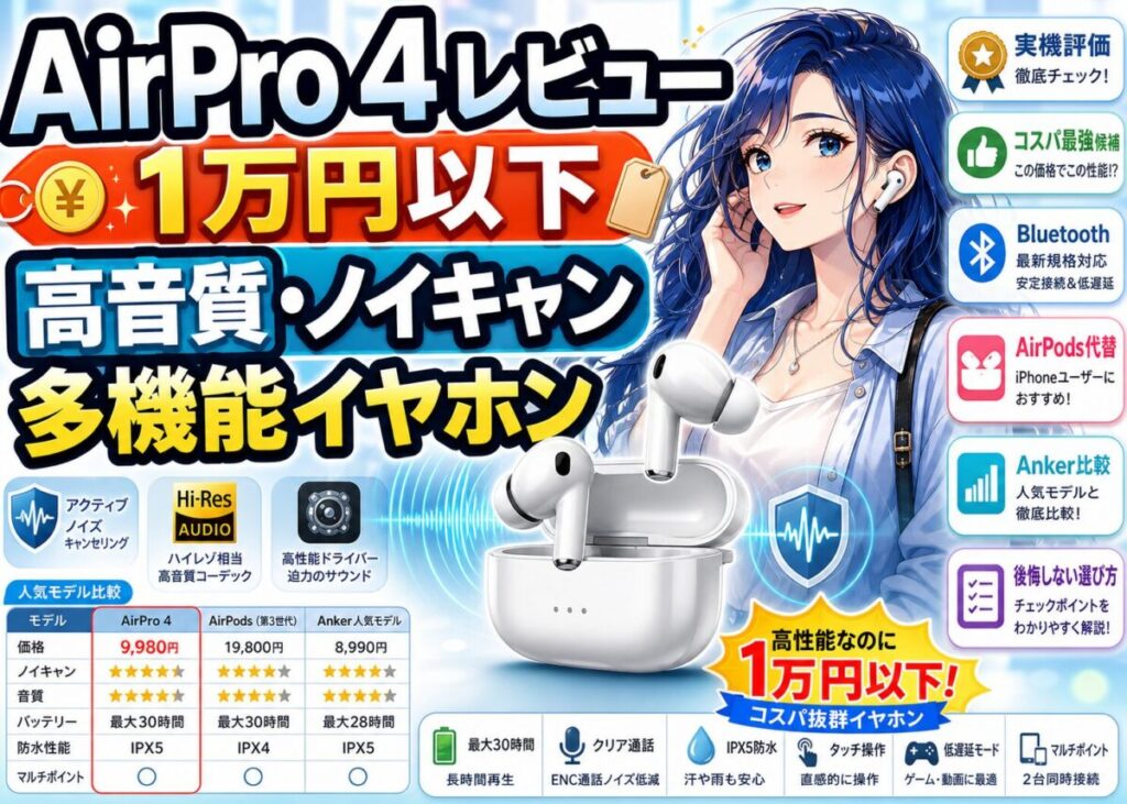 【実機購入レビュー】earfun AirPro 4！1万円以下でノイキャン