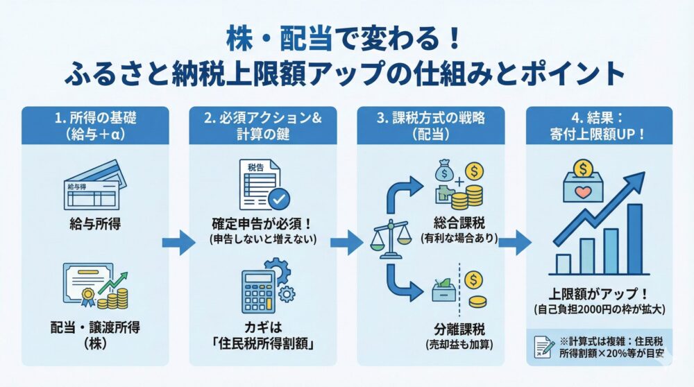 【株と配当で変わる】ふるさと納税の上限額が増える仕組みをやさしく解説📈