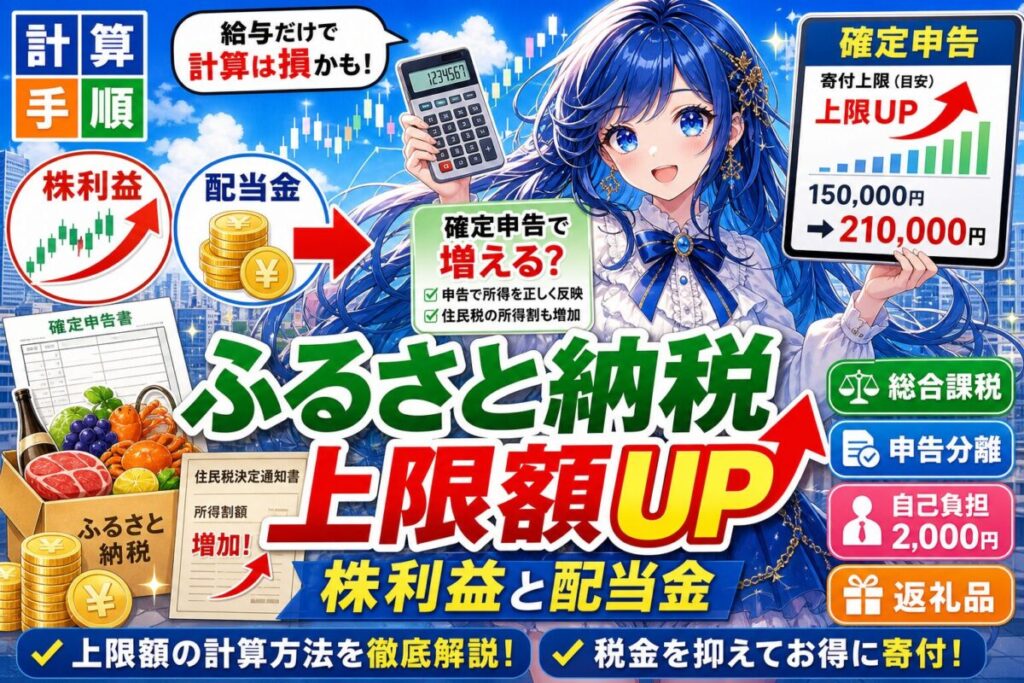 【計算手順】株の利益や配当金で増えるふるさと納税の寄付上限