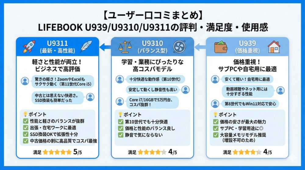 🗣️ 【ユーザー口コミ】U939/U9310/U9311の評判・満足度・使用感まとめ