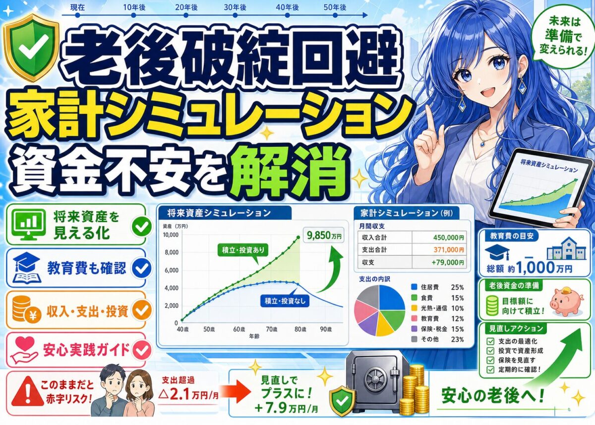【老後破綻回避】ありがち家計シミュレーションで残る老後資金