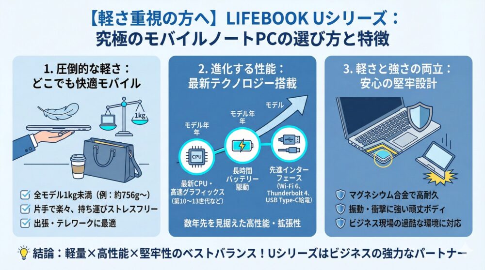 👜【軽さ重視の方へ】持ち運びに最適なUシリーズの選び方