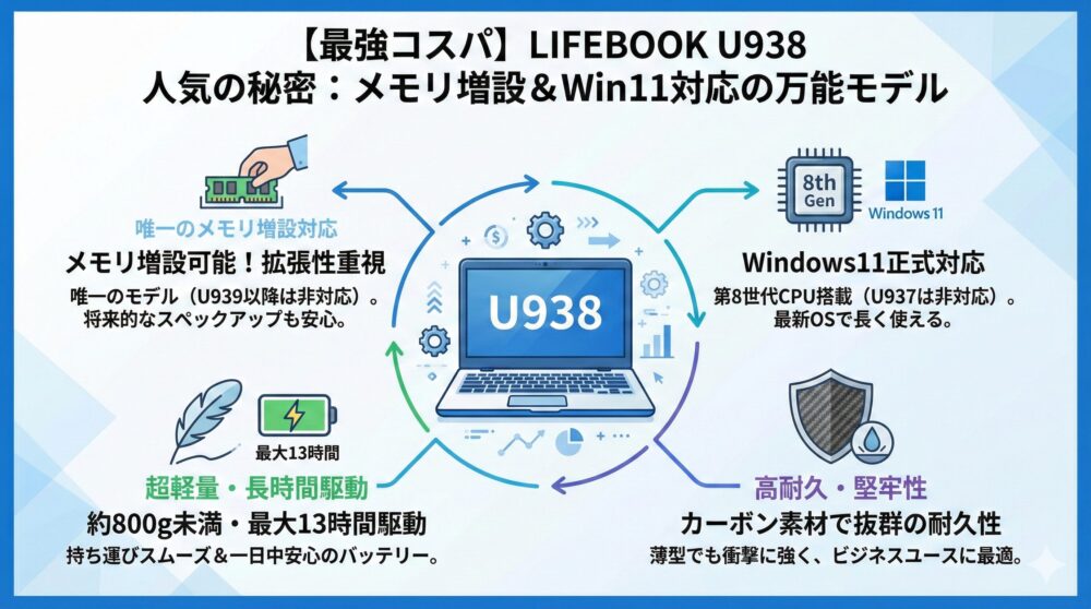 🎯【最強コスパ】U938が人気な理由|メモリ増設・Win11対応も◎