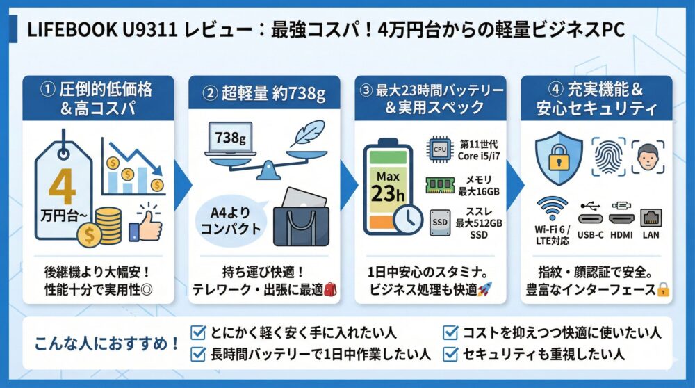 💰【U9311レビュー】価格重視で選ぶなら最強コスパ!4万円台の軽量PC