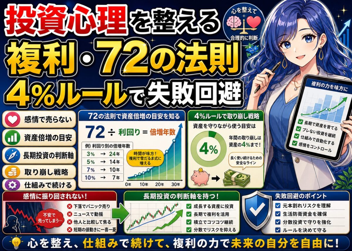 【投資で失敗しないた心理と理論】複利効果/72の法則/4％ルール