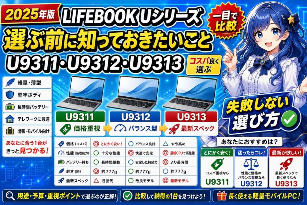【スペック比較表】Fujitsu Lifebook U9311/U9312/U9313の違い