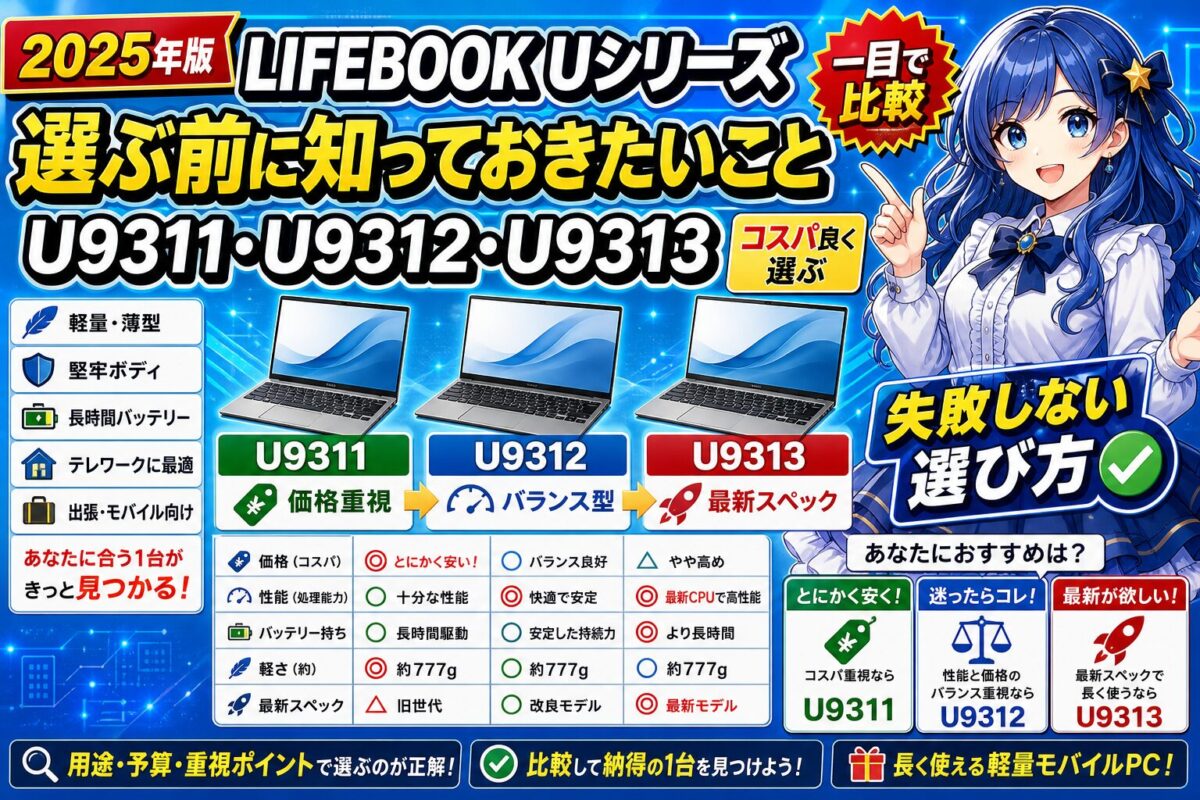 【スペック比較表】Fujitsu Lifebook U9311/U9312/U9313の違い