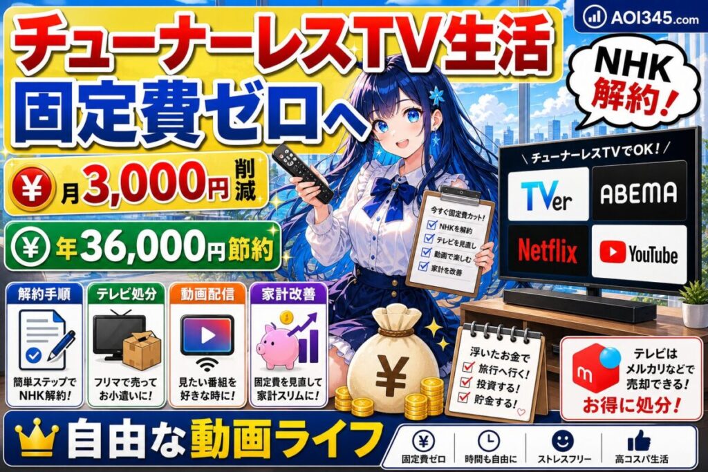 【完全ガイド】NHK解約で年3万円節約できるチューナーレスTV