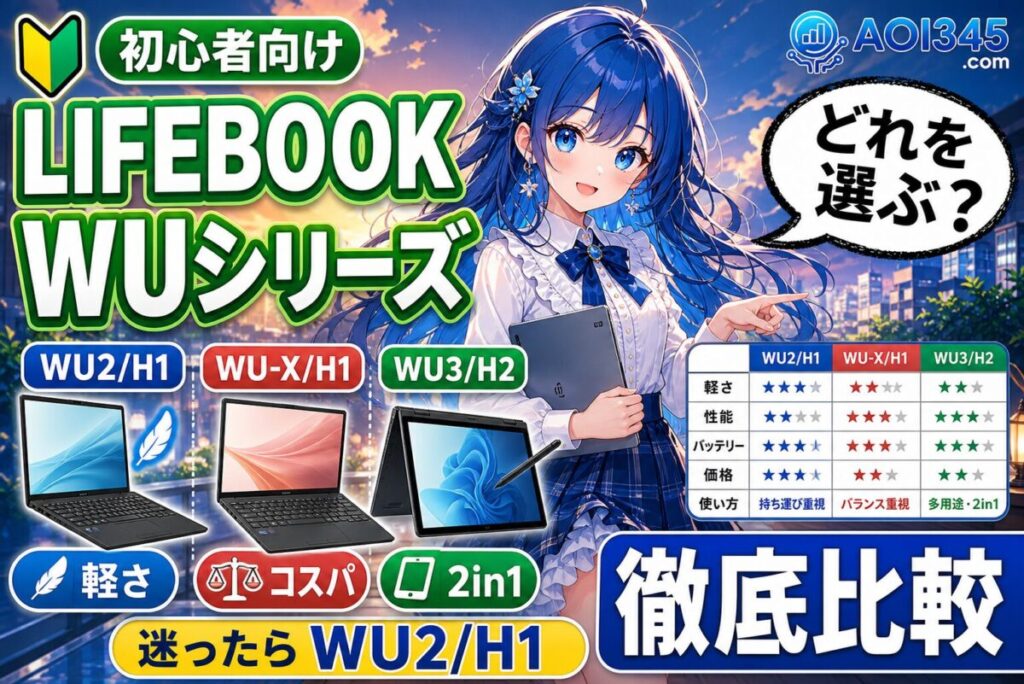 【スペック比較】LIFEBOOK WU2/H1-WU-X/H1-WU3/H2の違い