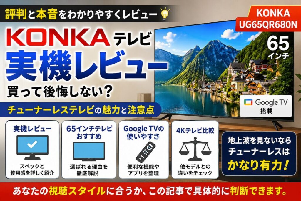 【購入レビュー】65型チューナーレス KONKA UG65QR680N