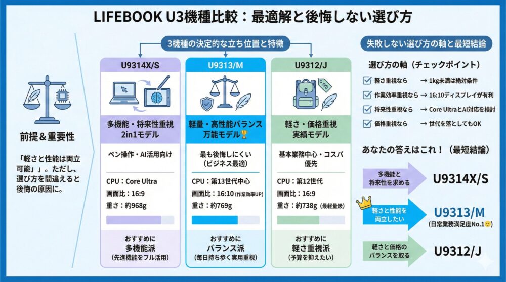 【まとめで迷い終了】LIFEBOOK U3機種比較の最適解と選び方💻✨