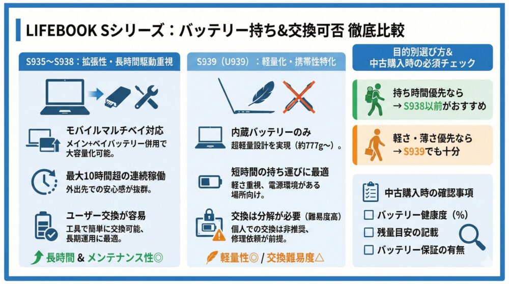 🔋バッテリー持ち＆交換可否を徹底比較｜LIFEBOOKで長時間使えるのは？