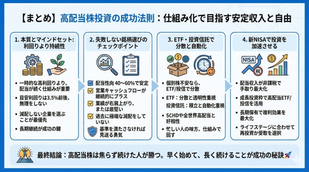 【まとめ🎯】高配当株は仕組み化すれば誰でも安定収入を目指せる