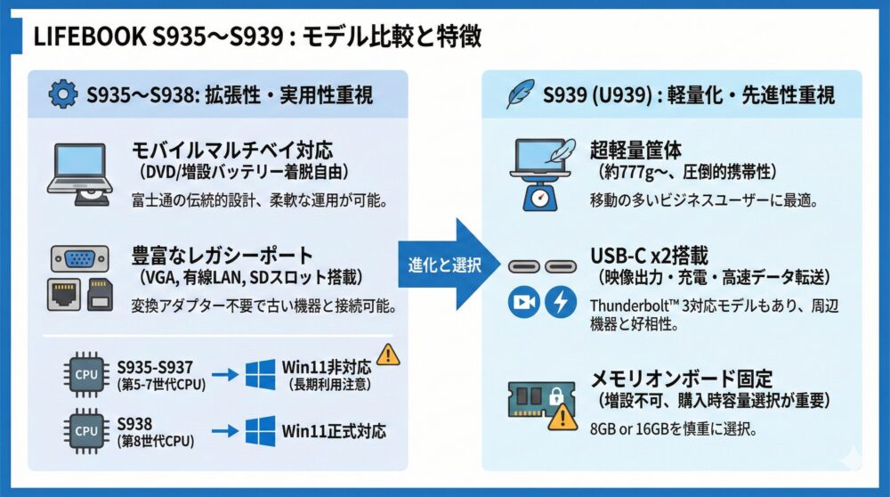 🧠【徹底比較】LIFEBOOK S935〜S939の違いとおすすめモデル早わかり！