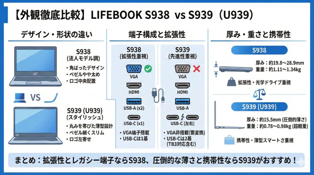 📸【外観の違いを比較】S938とS939のサイズ/厚み/端子を写真でチェック