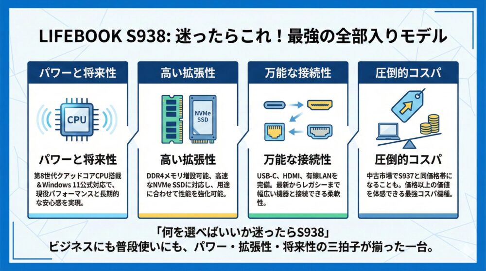 🏆【迷ったら】全部入りで選ぶならS938！Win11対応/増設/ベイが強い1台